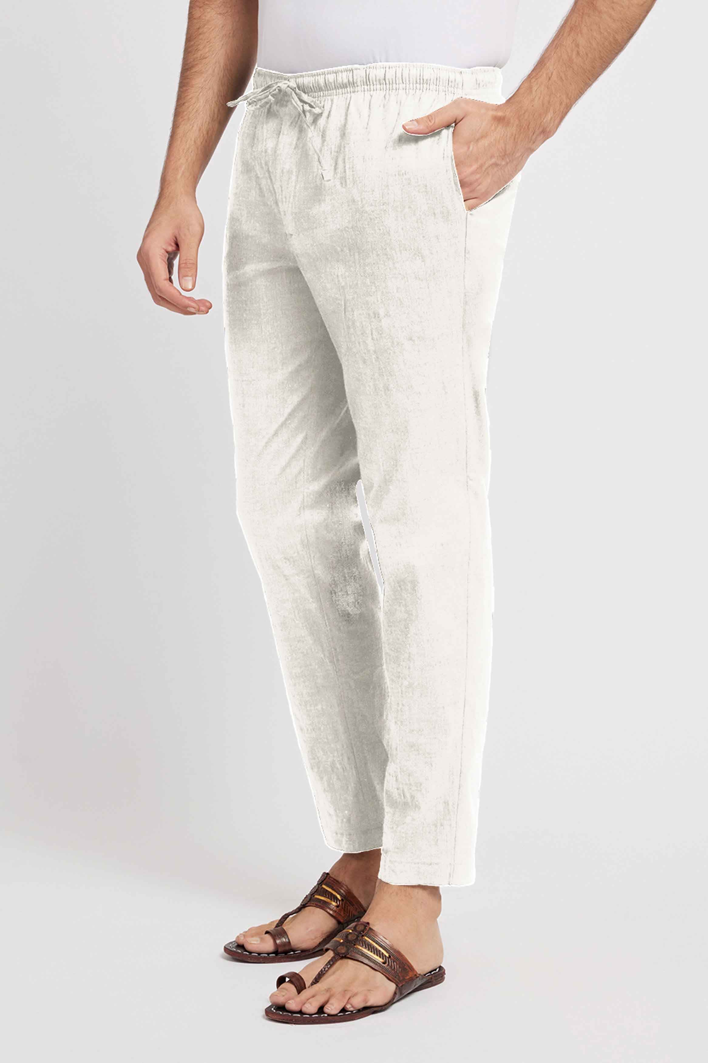 Cream Cotton Mens Pants